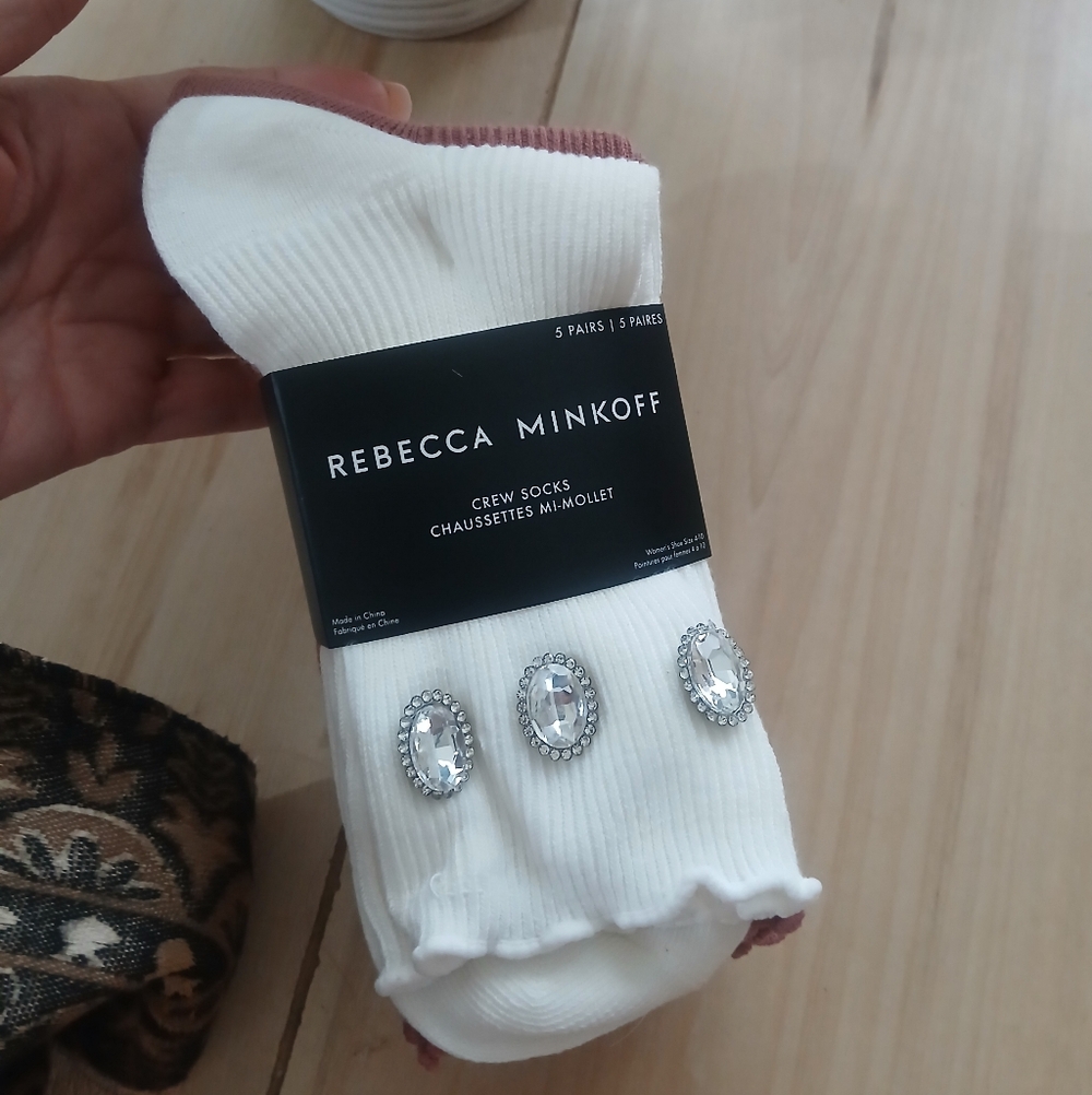 NWT Rebecca Minkoff Crew Socks! Gem Accent On One Pair! Earth Tones - Picture 5 of 5